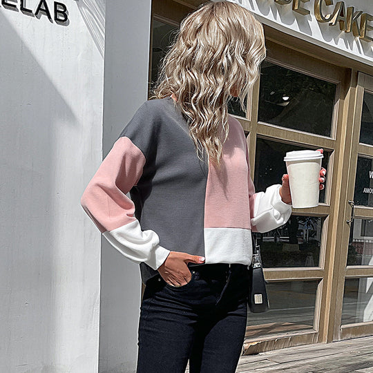Damen Colorblock-Waffelstrick-Sweatshirt mit Rundhals und lässiger Passform Nord Taschen