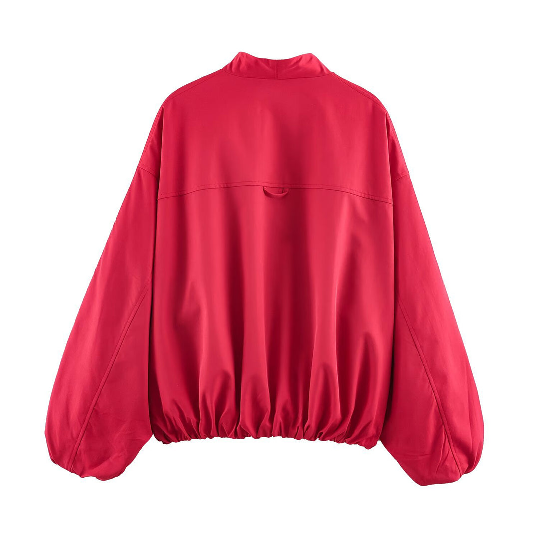 Damen Leichte Oversize‑Utilityjacke mit Tunnelzug‑Taillierung, Stehkragen und Ballonärmeln Nord Taschen