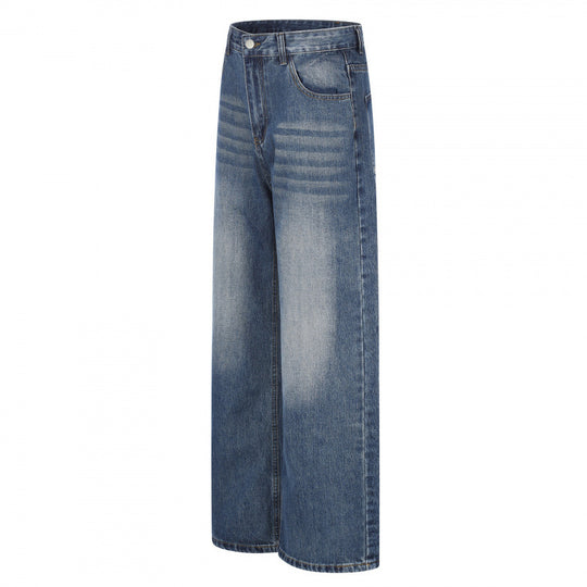 Damen Highwaist-Jeans mit weitem Bein und Vintage-Waschung Nord Taschen