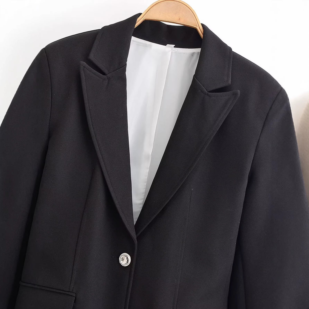 Damen Taillierter Einknopfblazer mit Schalkragen und Pattentaschen Nord Taschen
