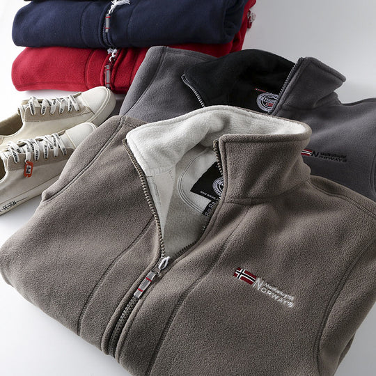 Herren Fleecejacke mit Stehkragen, durchgehendem Reißverschluss und Teddy-Innenfutter Nord Taschen
