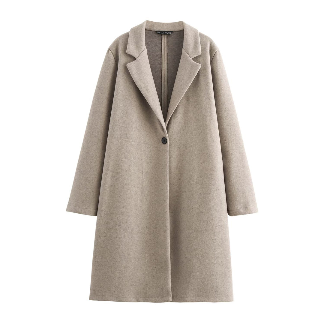 Damen Puristischer Longline-Mantel mit Reverskragen, Ein-Knopf‑Verschluss und weichem Filzfinish Nord Taschen