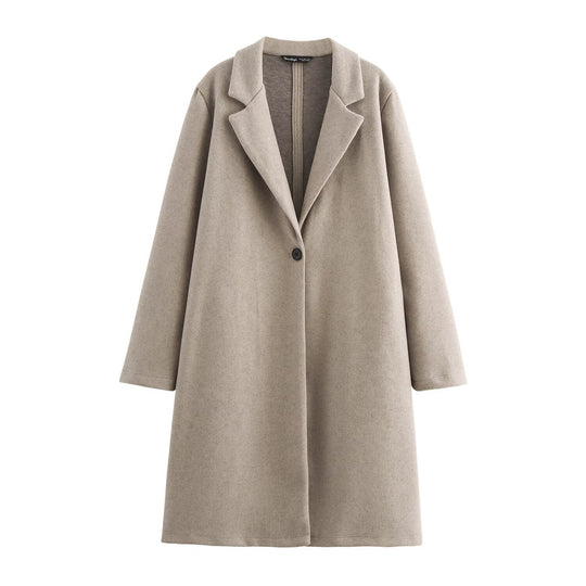 Damen Puristischer Longline-Mantel mit Reverskragen, Ein-Knopf‑Verschluss und weichem Filzfinish Nord Taschen