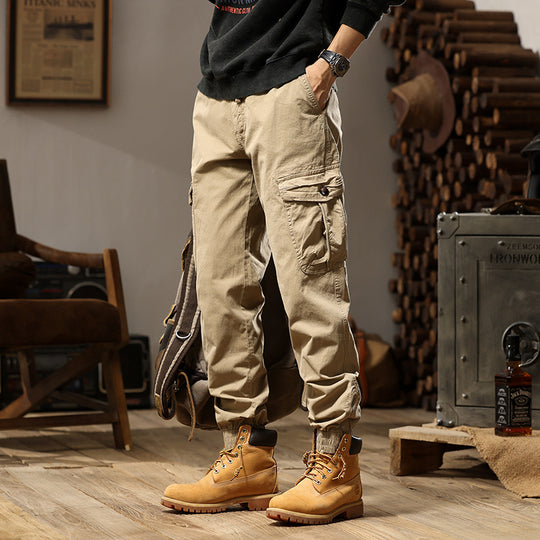Herren Tapered-Cargo-Jogger aus Baumwoll-Twill mit elastischem Tunnelzugbund, Klapp-Utility‑Taschen und Knöchelreißverschlüssen Nord Taschen