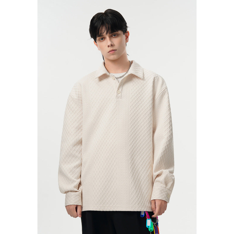 Herren Oversize-Poloshirt-Sweatshirt mit diamantstruktur, verlängertem Schnitt und Polokragen Nord Taschen