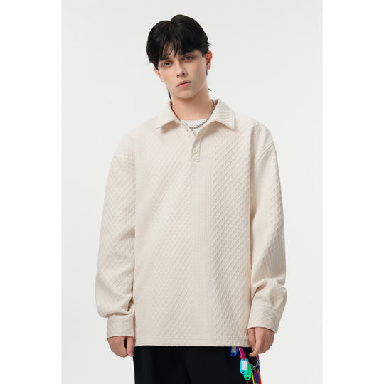 Herren Oversize-Poloshirt-Sweatshirt mit diamantstruktur, verlängertem Schnitt und Polokragen Nord Taschen