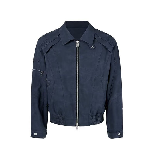 Herren Kurzjacke aus Veloursleder-Optik mit Reißverschluss und elastischem Saum Nord Taschen