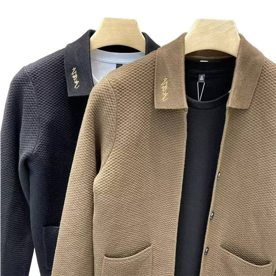 Herren Strukturierte Strick-Übergangsjacke mit Hemdkragen und aufgesetzten Taschen Nord Taschen