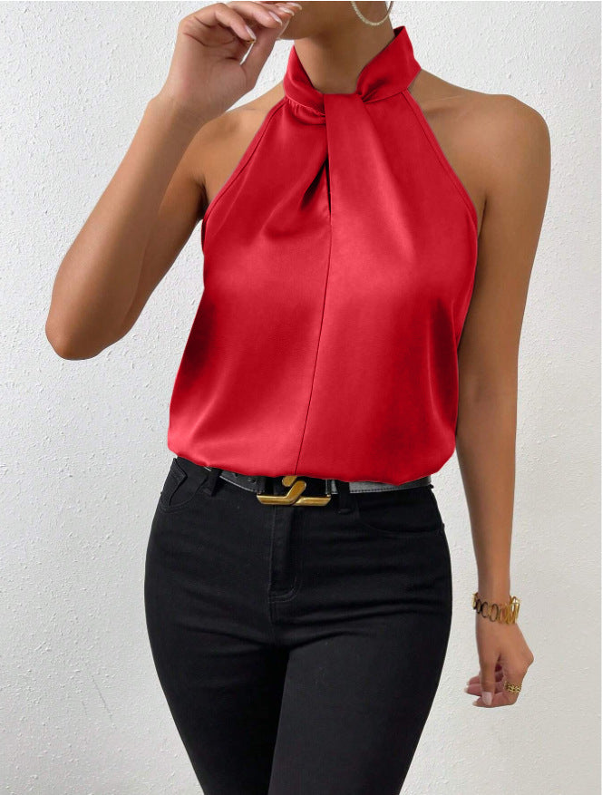 Damen Knoten Hals Stil Top Seide - Arvani