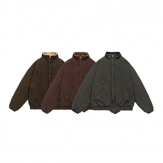 Herren Gefütterte weit geschnittene Winterjacke mit Sherpa-Futter und Stehkragen Nord Taschen