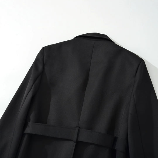 Damen Kurzblazer mit Taillengürtel und Reverskragen Nord Taschen