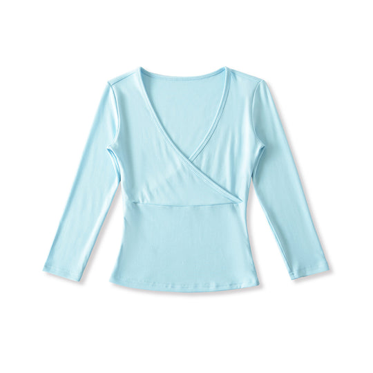 Damen Figurbetontes Wickelshirt aus Stretch‑Jersey mit tiefem V‑Ausschnitt und taillierter Silhouette Nord Taschen
