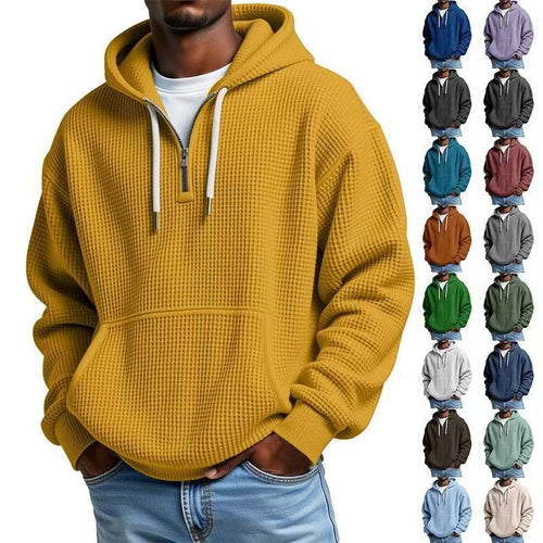 Herren Waffelstruktur-Hoodie mit halbem Reißverschluss und Kängurutasche Nord Taschen