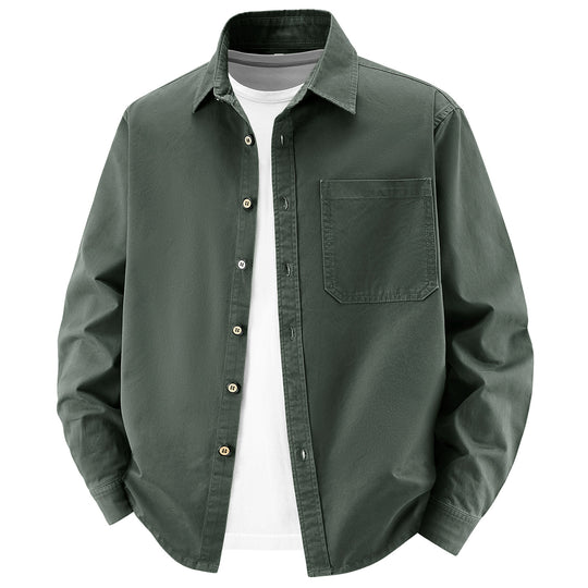 Herren lockere Overshirt-Jacke aus Baumwollmix mit Brusttasche und durchgehender Knopfleiste Nord Taschen