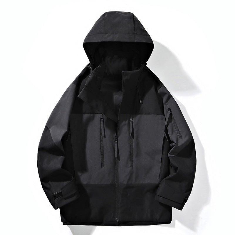 Herren Wasserabweisende Colorblock-Outdoorjacke mit Kapuze, Mehrfach-Reißverschlusstaschen und verstellbaren Bündchen Nord Taschen