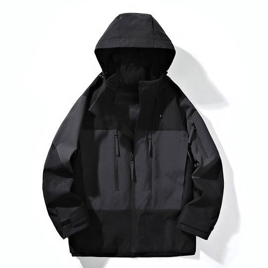 Herren Wasserabweisende Colorblock-Outdoorjacke mit Kapuze, Mehrfach-Reißverschlusstaschen und verstellbaren Bündchen Nord Taschen