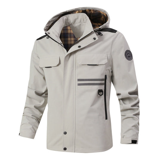 Herren Wasserdichte Fieldjacke mit Kapuze, reflektierenden Streifen und kariertem Innenfutter Nord Taschen