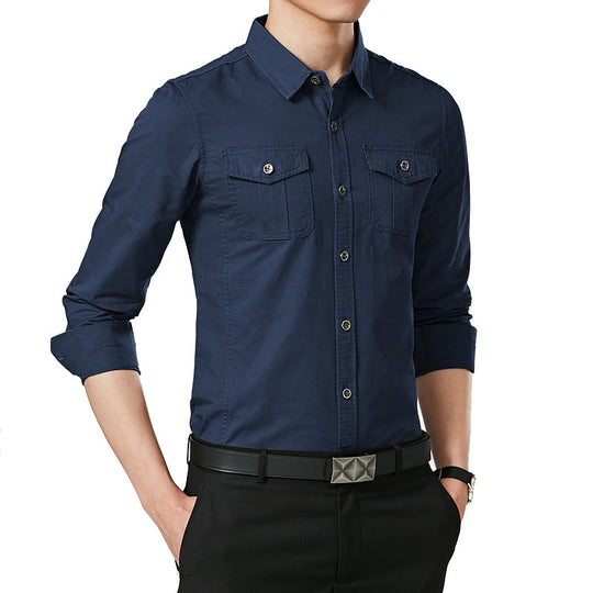 Herren Slim-Fit Oxford-Hemd mit Brustklappen und Kentkragen Nord Taschen