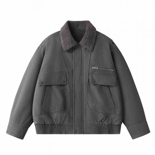 Herren Kurz geschnittener Canvas‑Fliegerblouson mit Sherpa‑Kragen und Multifunktions‑Taschen Nord Taschen