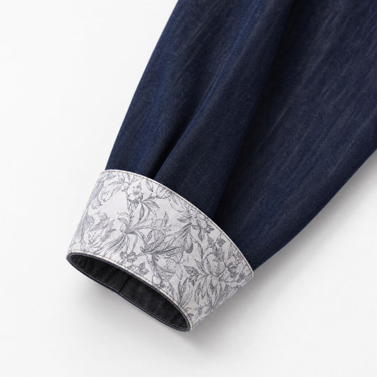 Damen Oversize-Chambray-Hemdbluse mit Ziernähten, Brustklappen & integriertem Halstuch Nord Taschen