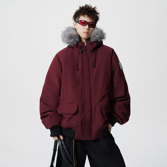 Herren Wattierter Oversize-Parka mit Kunstfellkapuze und Utility-Taschen Nord Taschen