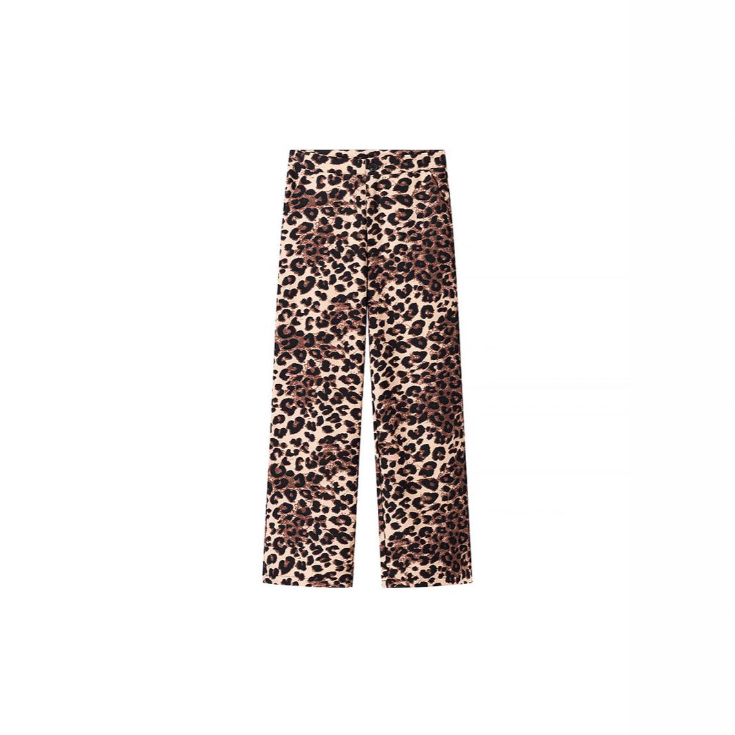 Damen Weite High‑Waist Palazzo‑Hose mit Leopardenmuster und fließendem Fall Nord Taschen