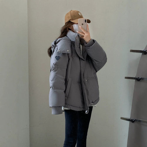 Damen nan oversized gesteppte Kurzjacke mit Kapuze, winddichter Fütterung und übergroßem Kragen Nord Taschen