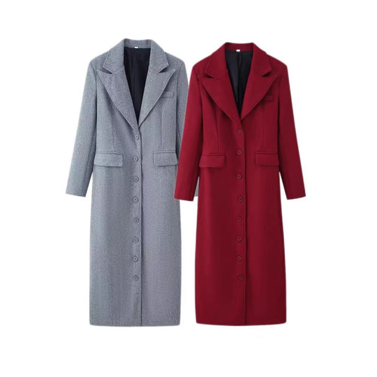 Damen Longline-Wollmixmantel mit Schalkragen und Pattentaschen Nord Taschen