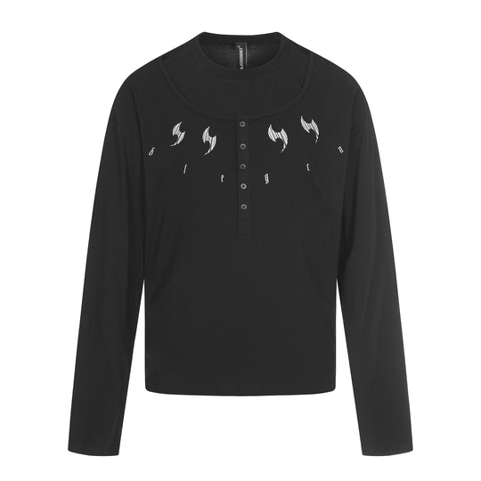Herren Langarm-Henleyshirt mit doppeltem Rundhalsausschnitt und Knopfleiste Nord Taschen