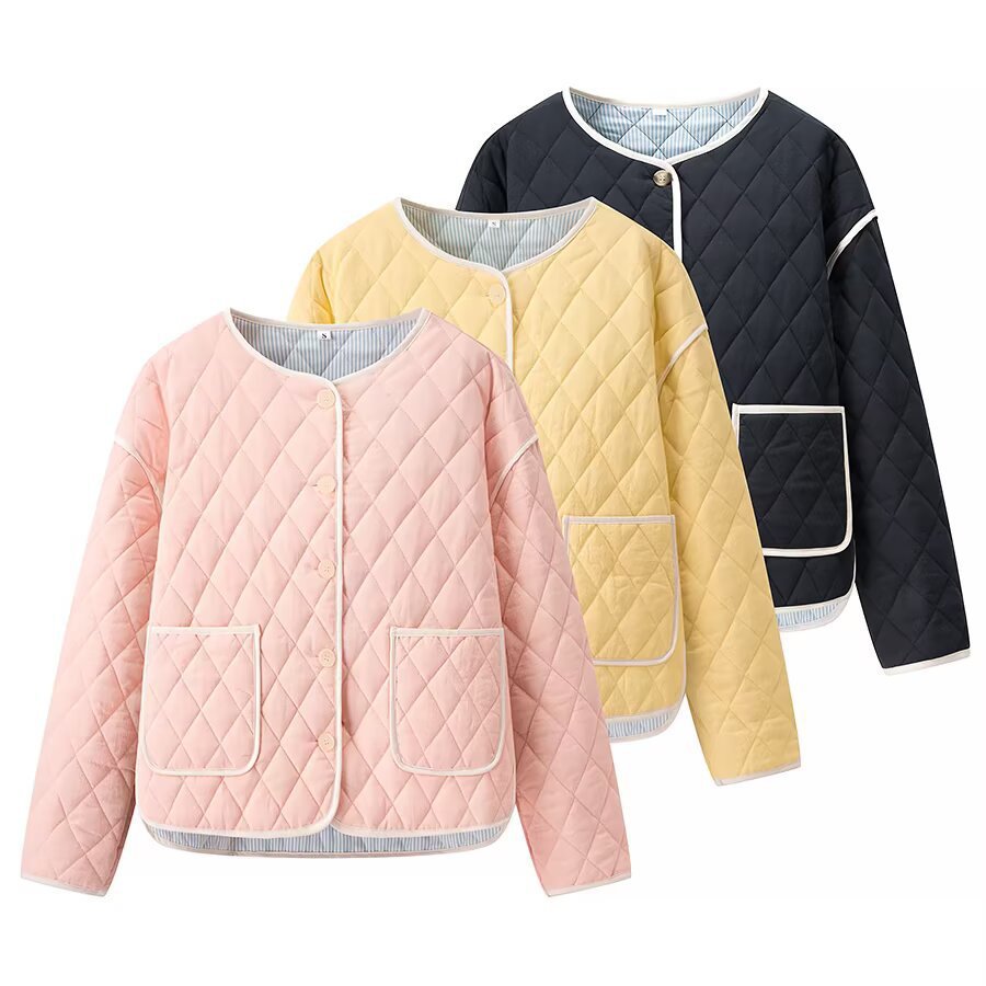 Damen gesteppte Kurzjacke mit Diamantstepp, kontrastierter Paspel und abgerundetem Saum Nord Taschen
