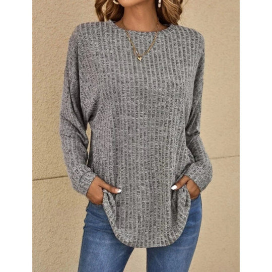 Damen Oversized Struktur-Strickpullover mit Rundhals und Eingrifftaschen Nord Taschen