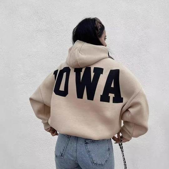 Damen Oversized Cropped Hoodie mit großem Lettering, Kapuze und relaxed Fit Nord Taschen