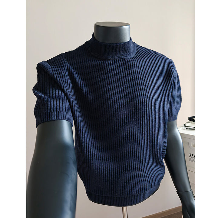 Herren kurzärmeliges Rippstrick-Shirt mit Stehkragen und schmaler Passform Nord Taschen