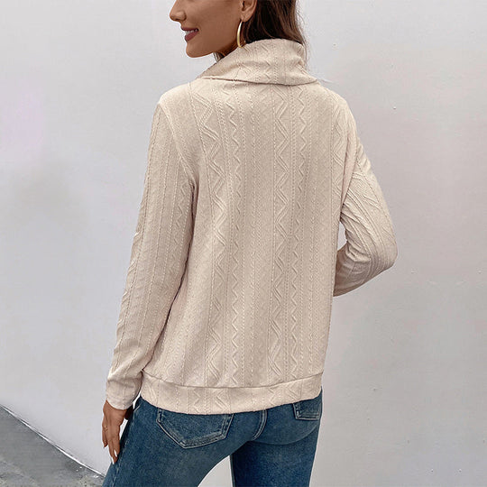 Damen Feinstrick-Cowlneck-Pullover mit Kordelzug und Zopfstrick-Detail Nord Taschen