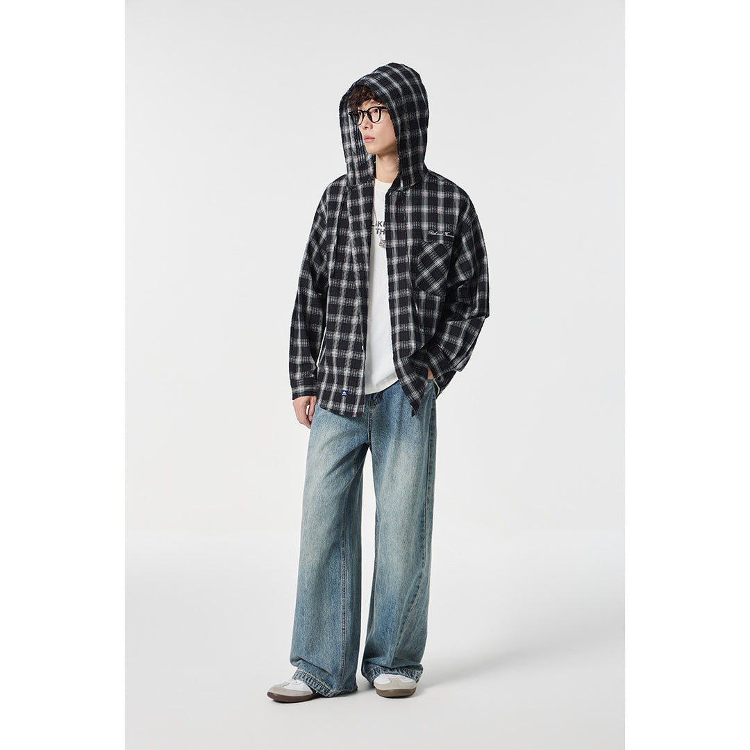 Unisex Kapuzen‑Overshirt im karierten Flanell‑Look mit Brusttasche und Knopfleiste Nord Taschen