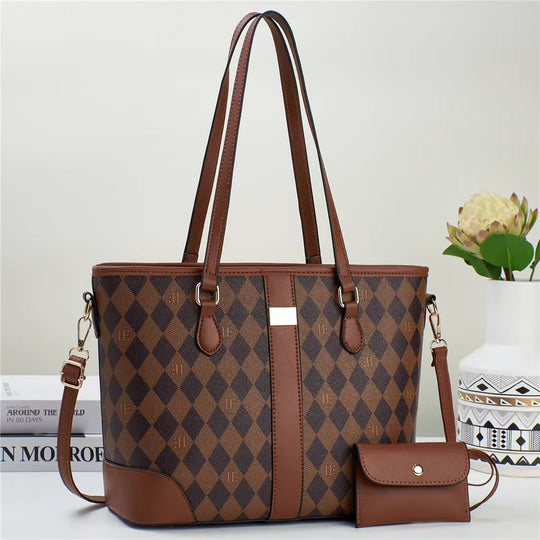Damen praktische Tote-Handtasche mit stilvoller Karomusterung und abnehmbarer Mini-Clutch Nord Taschen