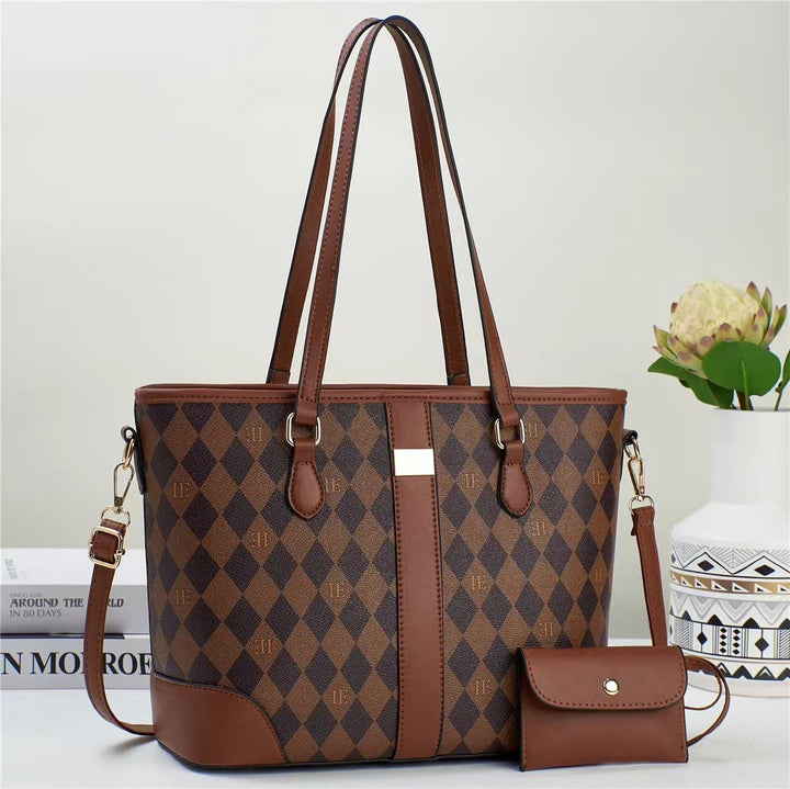 Damen praktische Tote-Handtasche mit stilvoller Karomusterung und abnehmbarer Mini-Clutch Nord Taschen