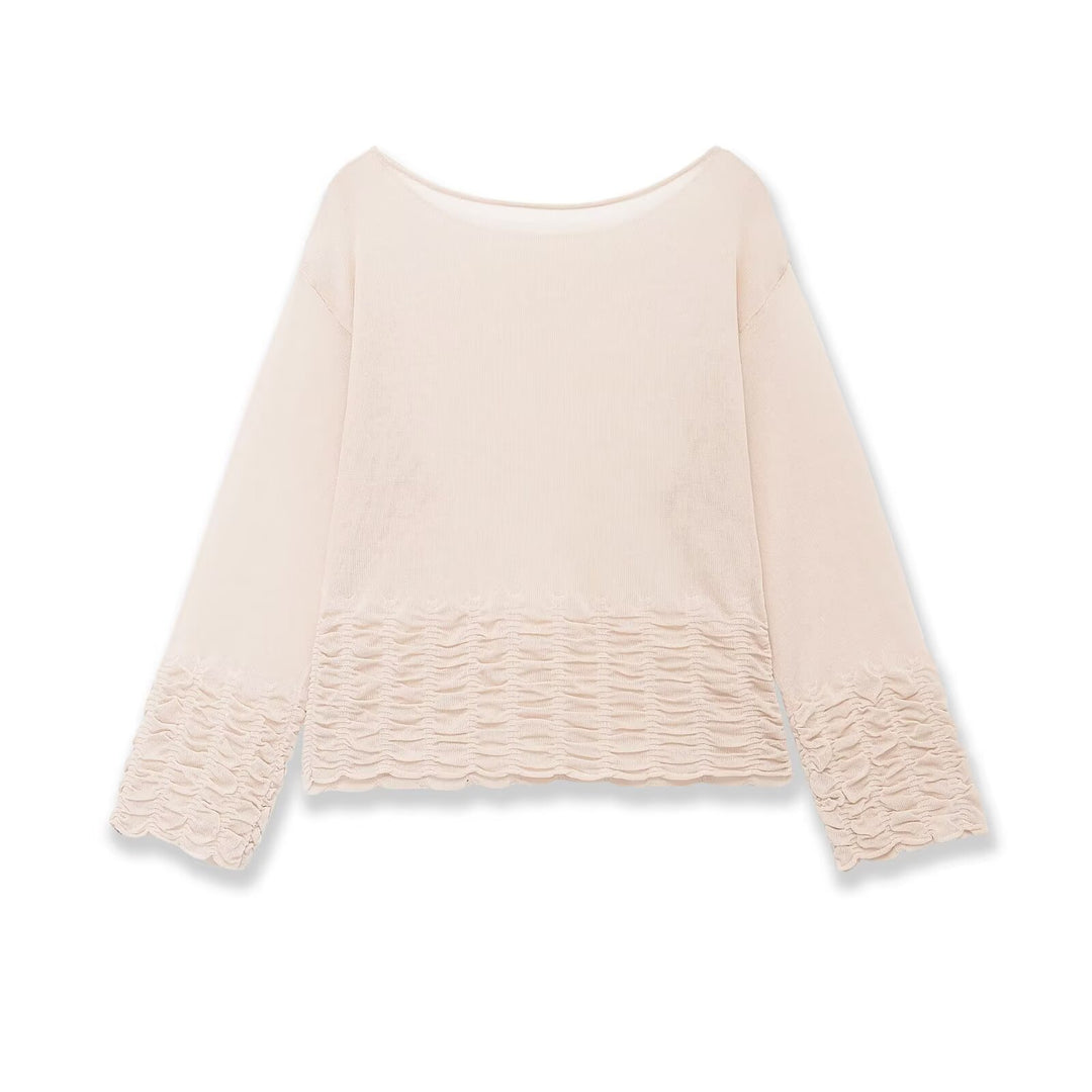 Damen Weites Strickpullover-Top mit U-Boot-Ausschnitt und gerafftem Volantsaum Nord Taschen