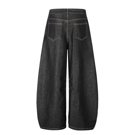 Damen Extraweite Palazzo-Jeans mit dekorativem Kordelzug und Ziernähten Nord Taschen