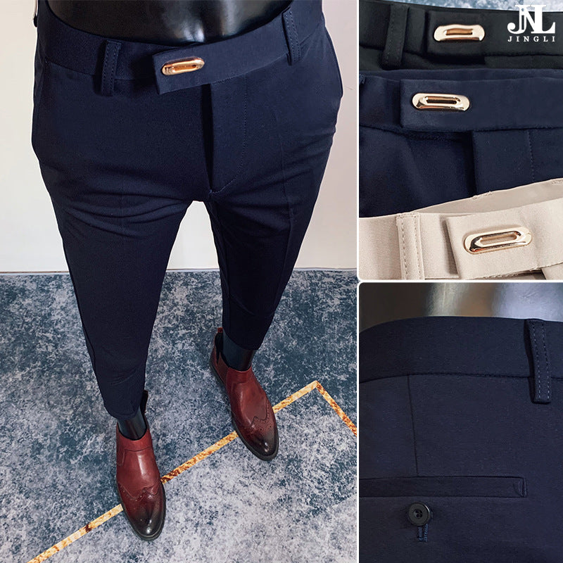 Herren taillierte Slimfit Anzughose mit elastischem Bund, verdecktem Reißverschluss und modischem Gürteldetail Nord Taschen