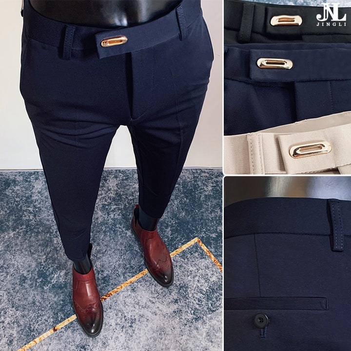 Herren taillierte Slimfit Anzughose mit elastischem Bund, verdecktem Reißverschluss und modischem Gürteldetail Nord Taschen
