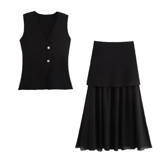 Damen Zweilagiger Chiffon-Maxirock mit glattem Hüftbesatz und A‑Linien‑Fall Nord Taschen
