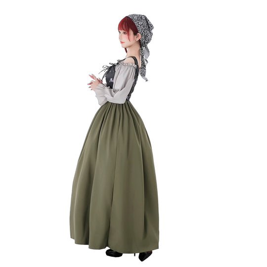 Damen Vintage Festkleid mit romantischen Rüschendetails und Puffärmeln Nord Taschen