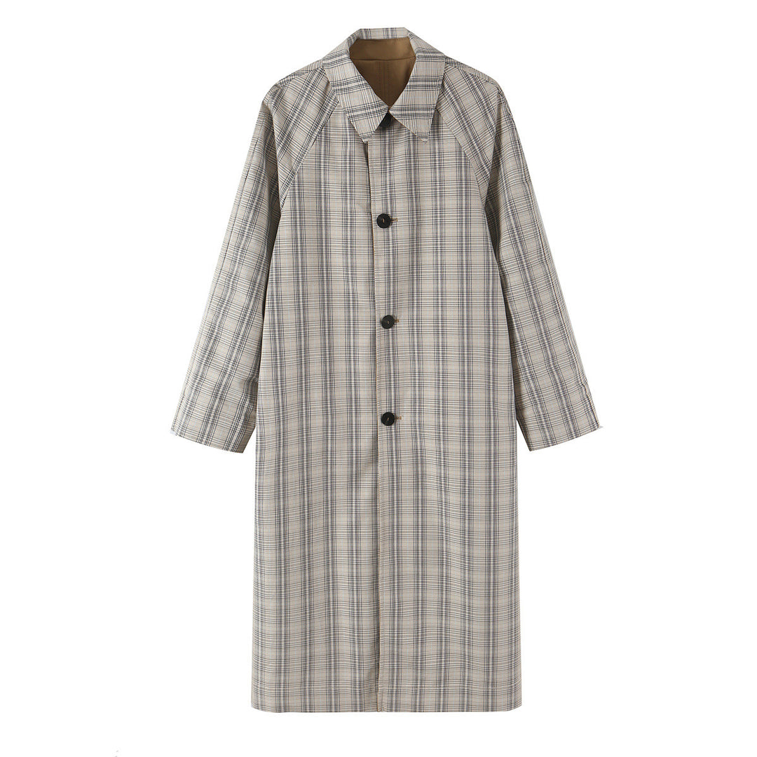 Damen Wendbarer Trenchcoat mit Raglanärmeln, kariertem Innenfutter und verdeckter Knopfleiste Nord Taschen