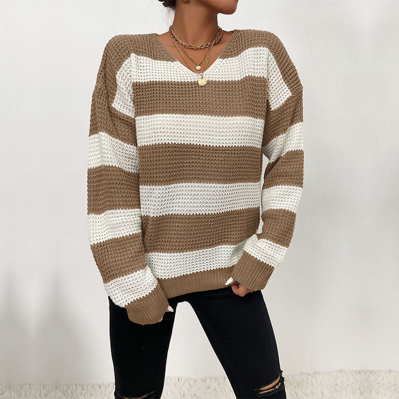 Damen Lässiger Strickpullover mit V-Ausschnitt Nord Taschen