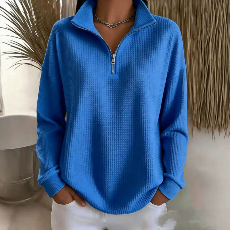 Damen Waffelstrick-Sweatshirt mit halbem Reißverschluss und Stehkragen Nord Taschen