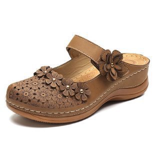 Damen Clogs mit blumigen Applikationen und verstellbarem Riemen