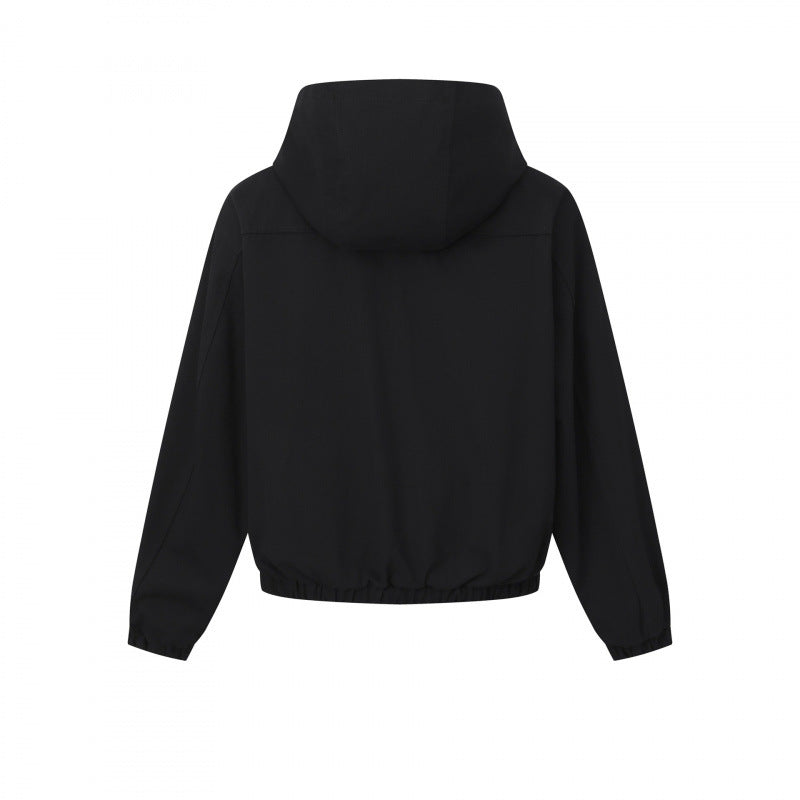 Damen Kurz geschnittene Kapuzen-Blousonjacke mit strukturiertem Gewebe, Pattentaschen und elastischem Saum Nord Taschen