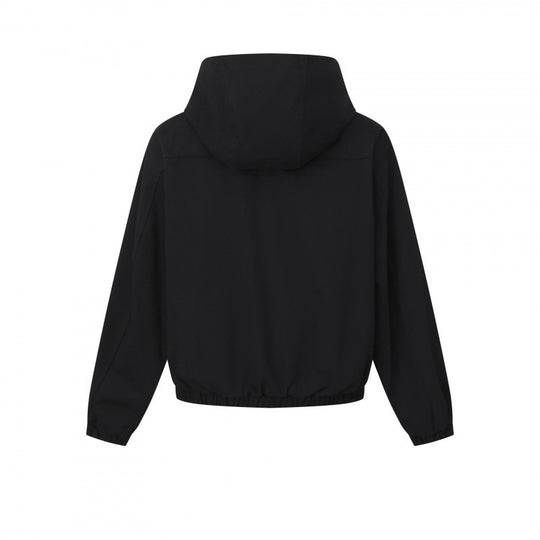 Damen Kurz geschnittene Kapuzen-Blousonjacke mit strukturiertem Gewebe, Pattentaschen und elastischem Saum Nord Taschen