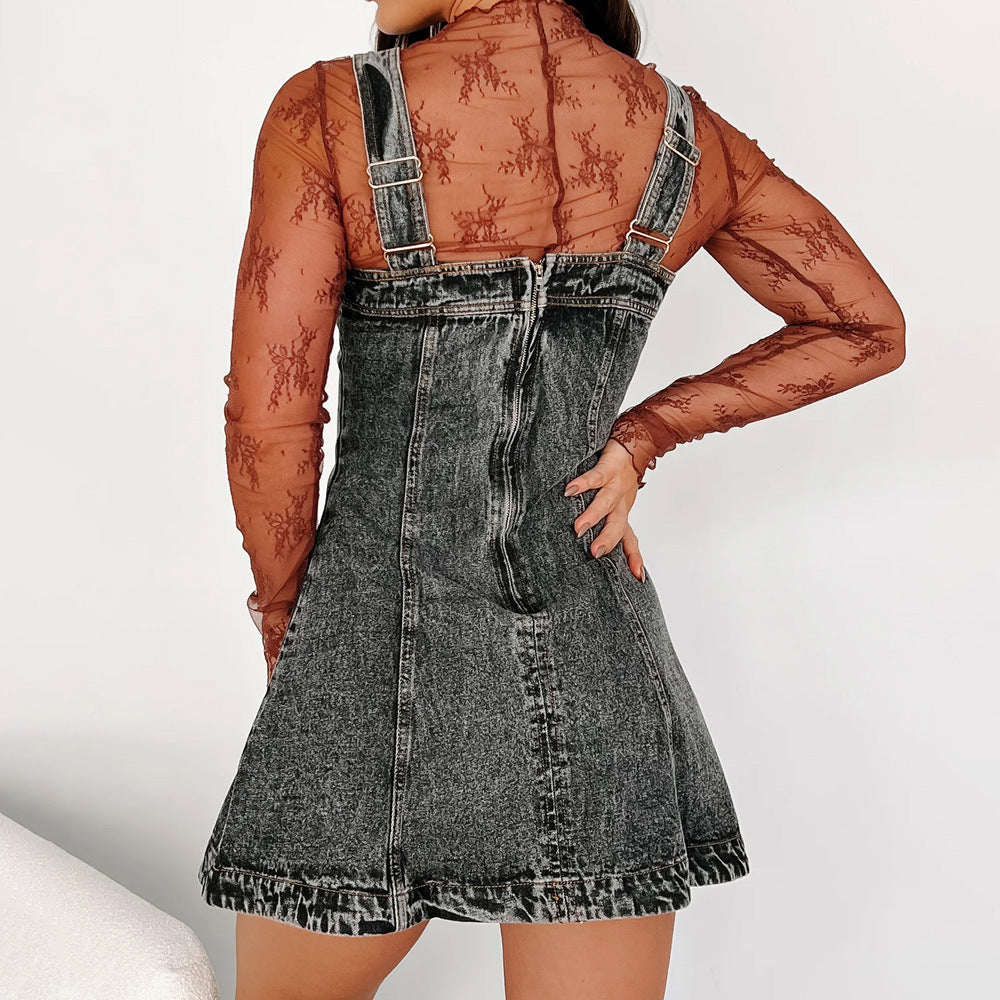 Damen Denim-Latzkleid mit verstellbaren Trägern und hochwertiger Verarbeitung Nord Taschen